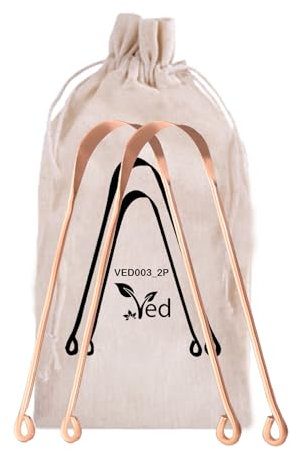 Ved Zungenschaber aus Kupfer, Zungenreiniger, 2 Stück – natürlicher Atemerfrischer und Vertrauensverstärker mit umweltfreundlicher Reisetasche.