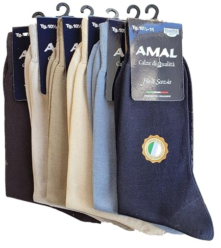 AMAL SOCKS Calze Uomo in Filo di Scozia Corte | Calzini Corti uomo Cotone 100% | Maglia Rasata in Tinta Unita | Confezione 6 Paia | 3 Taglie Prodotto Italiano