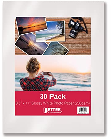 Better Office Products Glossy Photo Paper, 8.5 x 11 Inch, 30 Sheets, 200 gsm, Letter Size, 30-Count Pack