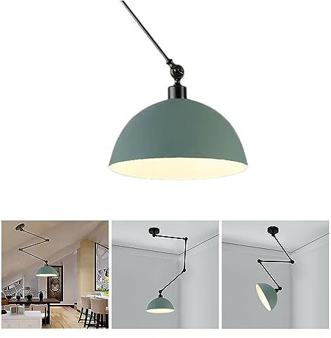 Pendelleuchte Vintage Retro, Hängelampe Wohnzimmer Höhenverstellbar Deckenlampe Esszimmer Hängend mit Verstellbarem Schwenkarm Küchenlampe E27 Metall Esszimmerlampe für Esstisch Café Deko, Grün Ø30cm