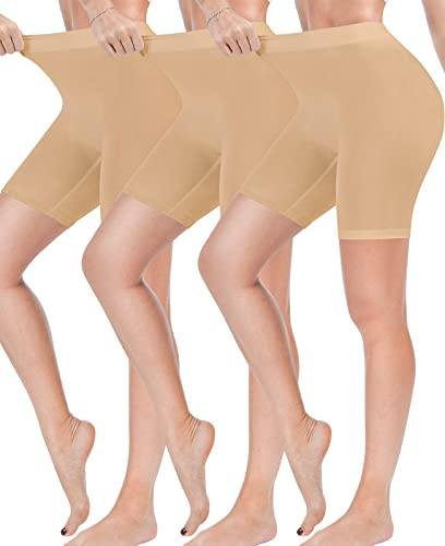 Reamphy Anti Chafing Shorts Women, 3 Pack Womens Slip Shorts for Under Dresses and Yoga, Seamless Chub Rub Shorts Long Briefs Underwear Stretchy Safety Panties Legging Knickers