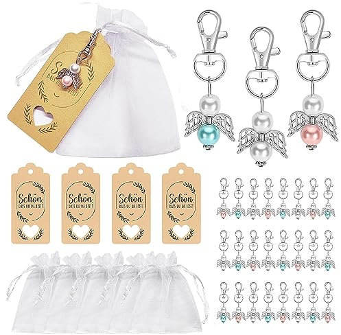 Ahaimy 24 Stück Schutzengel Anhänger, Gastgeschenke Taufe Hochzeit mit Organza Tasche und Kraftpapier Anhänger, für Hochzeit Taufe Weihnachten Geburtstag Konfirmation