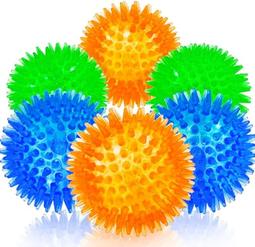 yenlk Lot de 6 balles couinantes pour chien, jouets en caoutchouc durable de 6,5 cm avec couineur, balles à pointes pour nettoyer les dents et le dressage, jouets pour chien pour mâcheurs agressifs –