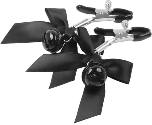 Bow Nipple Clamps Clips,Non Piercing Nipple Rings,Adjustable Nipple Clamps,Nipple Clips Clamps with Bowknot Bells,Stimulation Toys for Sex Pleasure (1 Pair), Black