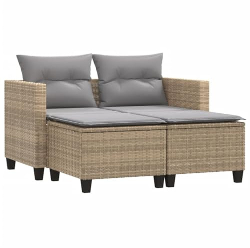 vidaXL Trädgårdssoffa 2-sits med pallar beige konstrotting