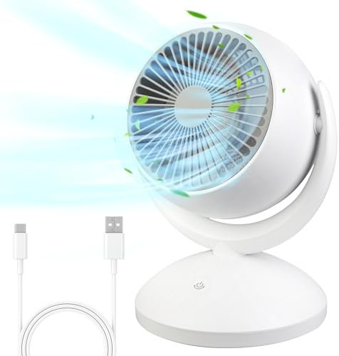 Ventilador, ventilador de mesa silencioso, ventilador con 4 velocidades y 120° de inclinación ajustable para habitaciones de 15m², potente circulación de aire turbo 3D para oficina, dormitorio, salón