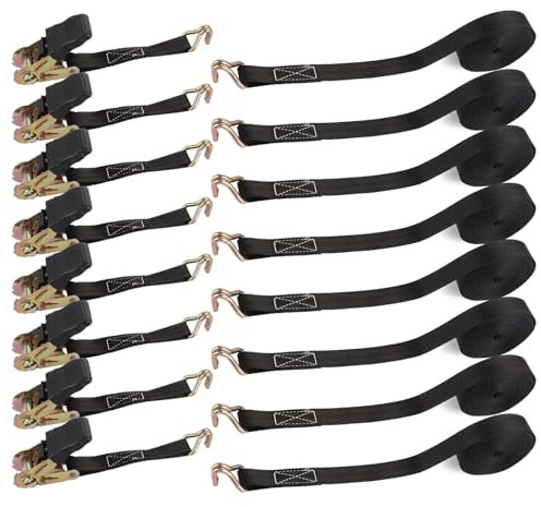 CYEER 8Pcs Ratchet Straps 6Mx 25MM, Heavy Duty Black Ratchet Straps with Double Hooks, 800kg Tensioning Belts Adjustable Cam Buckles Strap Lashing Straps for Roof Rack, Cargo, Household