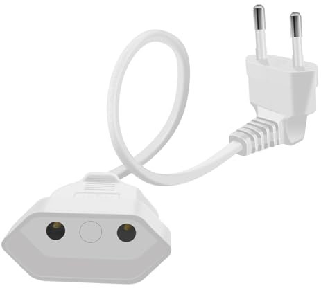 HuaLiSiJi Rallonge européenne - 2,5 A - 250 V - Avec fiche européenne - Courte - 90° - Pour appareils ménagers, TV, PC, ordinateur, moniteur, etc. - Blanc - 0,6 m