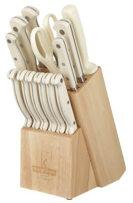 KASANOVA - Bloc en bois avec 11 couteaux, ciseaux et aiguiseur, bloc porte-couteaux de cuisine, set complet pour la cuisine