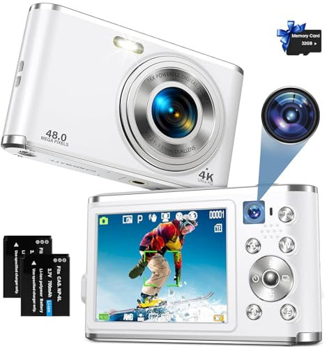 Digital Camera, AutoFocus 4K Vlogging Camera with Dual Camera 48MP 16X Digital Zoom Kids Compact Camera with 32GB Memory Card Portable Point and Shoot Cameras for Teens Beginner
