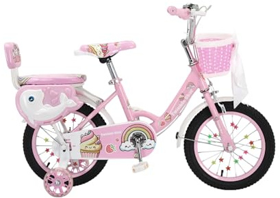 Touch of Venetian 12 14 16 Girls Children Bike Stabilisers Wheels Bell Kids Ages 2-9 Years Bicycle Bow Pink Purple Unicorn Rainbow Bow Princess (Pink Dolphin, 14 Inch)