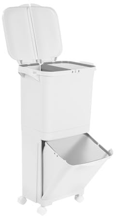 CHFUNE Poubelle de cuisine à 2 compartiments, poubelle de cuisine classifiée, à 2 compartiments, avec 4 roues universelles, armoire de recyclage de 45 l, système de tri sélectif en polypropylène,