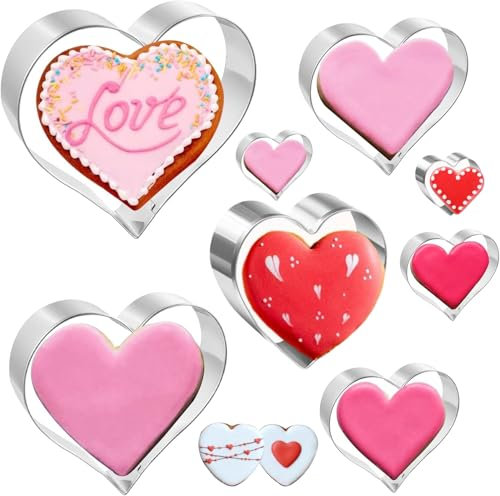 FINEVERNEK Tagliabiscotti e Tagliapasta a Forma di Cuore, Set di 8 Pezzi Formina per Biscotti, Stampo di San Valentino Amore
