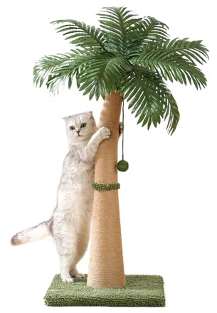 40'' Tall Cat Scratching Post Cat Tree, Curved Design Cat Scratcher Post with 3 Interactive Balls, Natural Sisal Rope Cat Scratching Posts for Indoor Cats Adults Kittens, Multi-Combinable (Style A)