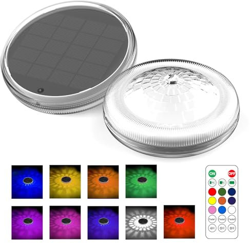 Toowell Pool Beleuchtung Solar Unterwasser Licht mit Fernbedienung,Solar Poolbeleuchtung Pool Lichter Unterwasser IP68 Wasserdichte Teichbeleuchtung 12 Beleuchtungsmodi Dimmbar Timing-Modus,2 Stück