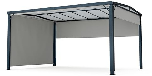blumfeldt Pérgola 3x4 m, Pérgola Aluminio con Techo de Policarbonato & Persianas Retráctiles, Estructura Resistente, Montaje Fácil, Ideal para Terraza y Jardín