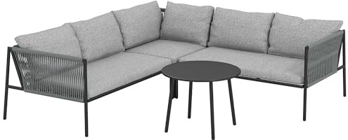 Outsunny Conjunto Jardín Exterior de Ratán con Cojines Conjunto Terraza Resistente a la Intemperie Muebles Jardín Exterior con 2 Sofás de 2 Plazas Sofá Esquina Mesa Redonda Gris Oscuro