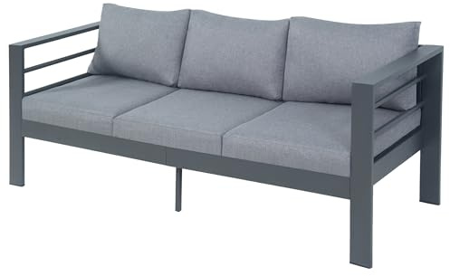 EortheX Outdoor Metal Sofa 3-Seater - Heavy Duty Black Patio Couch with All-Weather Cushions, Water-Resistant Wrought Iron Frame for Poolside, Garden & Deck