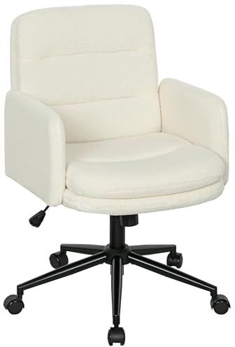 HOMCOM Silla de oficina, silla ergonómica en tejido efecto lana rizada con altura regulable, función de inclinación, giro de 360° y asiento acolchado, para salón, dormitorio, despacho en casa, color