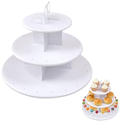 Zuxbolf Alzata per Cupcake a 3 Ripiani,Supporti per Torte a 3 Livelli in Plastica,Portata per Torte a 3 Piani,Alzatine per Dolci per Servire Cupcake, Frutta, Cioccolatini