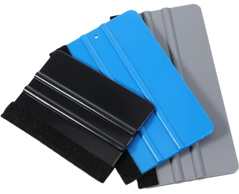 Lot de 3 raclettes avec bord en feutre - Raclettes en plastique pour l'installation de films brise-vue pour fenêtres, films de meubles, stickers muraux, vitres de voiture - Protection contre les