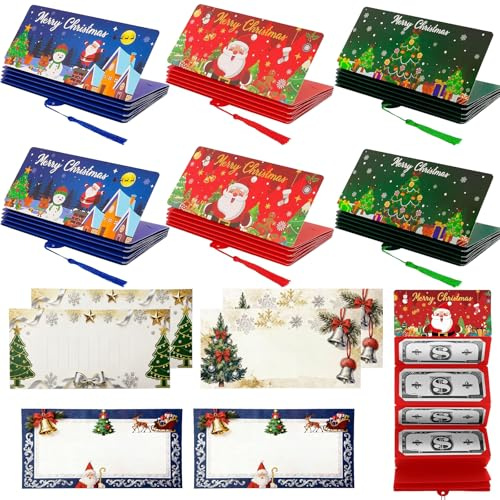 Atsmoce Lot de 6 Carte Noel Porte Billet, avec 6 cartes de Noël, Christmas Cards pour Billets Banque, Coupons