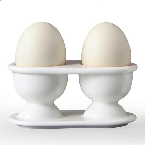 Cinf Ceramic Double Egg Cup, Boiled Egg Holder for Breakfast, White