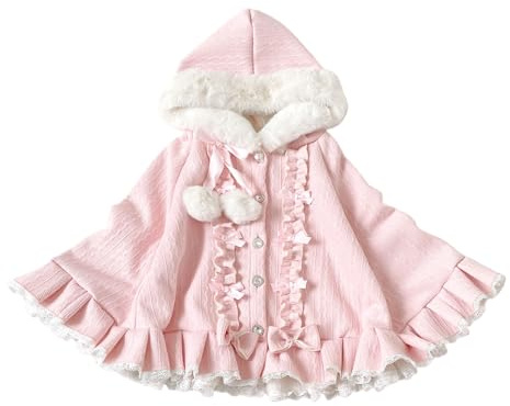 Cuteighteen Kawaii Lolita mantel med huva tonåringar cape fleecefodrad jacka vinterrock huvtröja spetskant poncho tröja