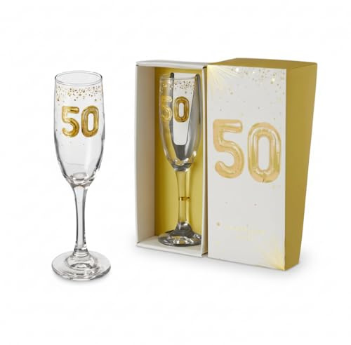 Hox 40th Birthday Champagne Flute – Gold Balloon‑Style Design, Gift Boxed Glass for Prosecco, Champagne & Celebrations