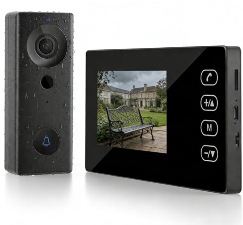 Timbre inalámbrico exterior con cámara, doorbell, 1080P Timbre Videoportero IP65 Impermeable Inalámbrico con Pantalla de 4,3 Pulgadas, visión Nocturna, No Requiere WiFi,Videoportero para el Hogar