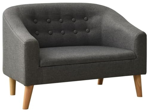LoogCape Barnsoffa grått tyg med skumfyllning och fötter i gummiträ, 75 x 46 x 52,5 cm, sitthöjd 26 cm, mysig barnrumssoffa för ungdomsrum och lounge, utrymmesbesparande och stabil