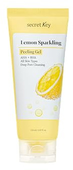 SECRETKEY Lemon Sparkling Peeling Gel, Lemon Extract with AHA & BHA, Gentle Exfoliator for Radiant, Smooth-Looking Skin, Helps Refine Pores and Uneven Texture, Korean Skincare (5.07 fl oz / 150ml)