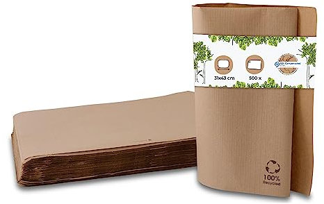 BIOZOYG Ensemble de Table en Papier recyclé I Set de Table carré 500 pièces Non blanchies I Tapis de Table à Manger jetable pour la Vaisselle, Couverts en Papier 31x43 cm Marron