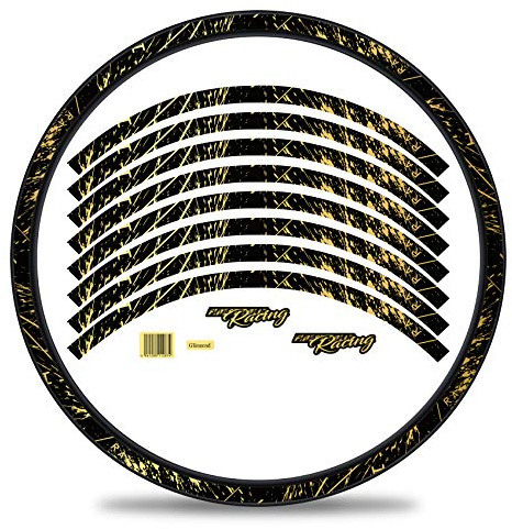 Finest Folia 16-delat set fälgkantsdekal klistermärke för cykelfälgar i racingdesign komplett set för 27 tum 29 tum för vägcykel mountainbike MTB balanscykel RX024 (guld metallic, glans)