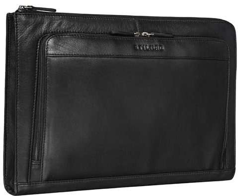STILORD 'Murray' Laptophülle für Macbook 16 Zoll MacBooktasche Leder 15.6 Zoll Notebooktasche Sleeve Laptoptasche ideal als Aktentasche Dokumentenmappe, Farbe:schwarz