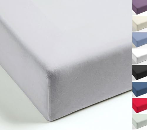 MISTRAL HOME Spannbettlaken Perkal Uni Bettlaken Laken Ägyptische Baumwolle 90x190-100x200 / 140-160x200 / 180-200x200 cm, Farbe:Light Grey, Größe:140x200cm