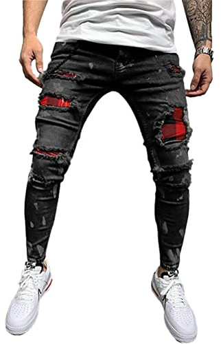 Onsoyours Jean Troué Homme Skinny Casual Slim Fit Pantalon Denim Styles Déchiré Sport Trousers avec Fermeture Éclair Casual Pants Trekking Outdoor Cargo Vintage A Noir S