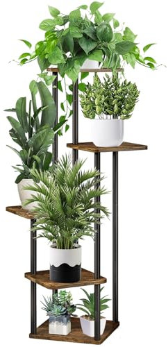 SMFANLIN 5 Etagen Hölzern Pflanzenständer Blumenständer, Mehrstöckig Blumenregal Pflanzenregal, Ecke Blumentreppe Pflanzentreppen für InnenBalkon Garten Wohnzimmer Deko(Schwarz)