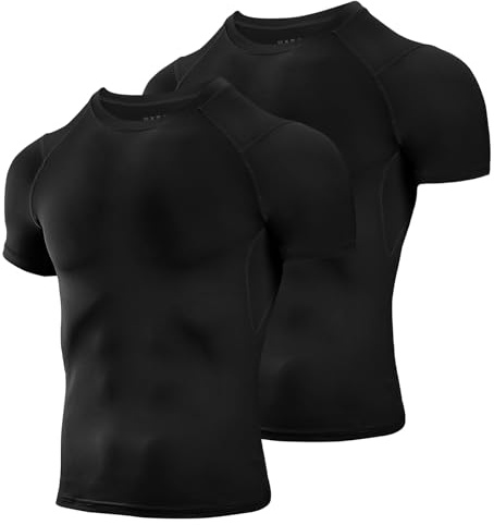 Niksa Men's Compression Shirts 2 Pack, Short Sleeve Athletic Compression Tops Cool Dry Workout T Shirt