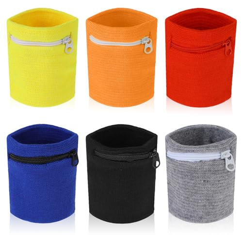 6 Stück Handgelenktasche Sport Handgelenk Schlüssel Tasche, Schweißbänder Handgelenk Beutel Damen mit Reißverschluss, Schweissband Handgelenk Herren, für Joggen, Gassi gehen, Fahrrad, Laufen und Yoga