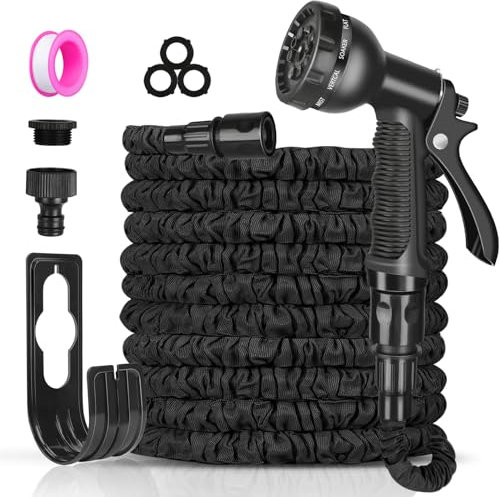 Expandable Garden Hose Pipe - 100FT Flexible Expanding Water Hose, Lightweight, Leakproof with 8 Function Hose Pipe Spray Gun, 3/4, 1/2 Connectors