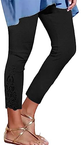 Générique Pantalon Capri Femme été Pantalon Stretch en Dentelle Maigre Taille Haute 3/4 Longueur Leggings Capri Leggings Courts Collants Souples Pantalons Décontractés évidés