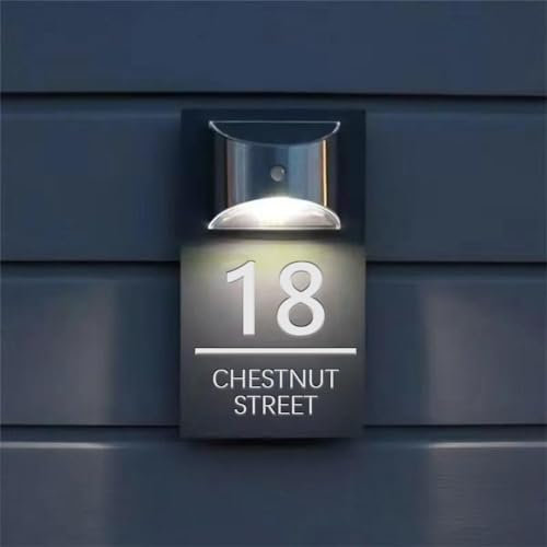 Custom Solar House Sign, Personalised House Number with Solar Light, LEDDoor Name Plaque, Modern Door Number Plaque, Light Up Door Plaque Address Sign for Houses/Yard