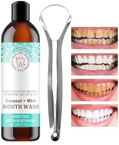 Kokosnuss-Ziehöl, Ölziehen Mit Zungenschaber, Natürliches Kokosöl, Natürliches Alkoholfreies Ölziehen-Mundwasser Zur Mundpflege Für Frischen Atem, Zahnaufhellung Und Zahnfleischgesundheit