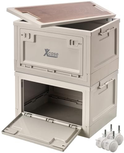 Xcase Klappboxen mit Deckel: 2er-Set Aufbewahrungsboxen mit Rollen, mit Deckel & MDF-Ablage, je 30l (große Plastik-Box mit, Kunststoffkisten mit, Schneidebrett)