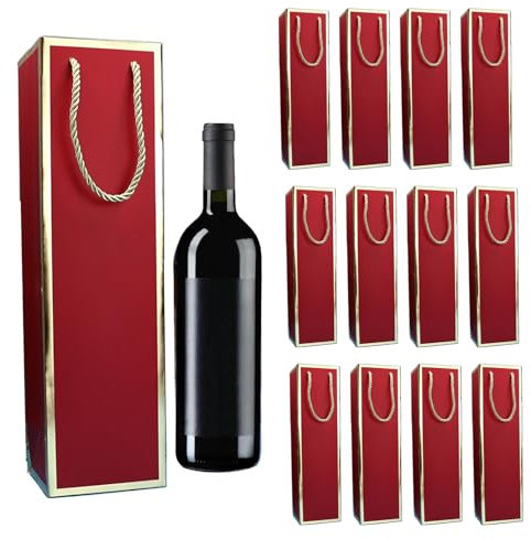 12 Stück Weinflaschenbeutel aus Kraftpapier, flaschentüten Geschenktüte mit Griff, Kraft-Wein-Organizer für Hochzeit, Party geschenktüten Flaschen(Rot)