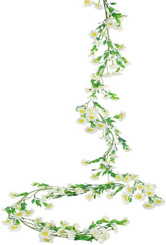 FSSTUD Artificial Daisy Flower Vine Faux Wildflower Garland Cute Silk Hanging Flowers Realistic Hanging Floral Vine Decorative Spring Floral Garland White