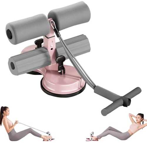 Sit Up Bar, Sit Up Appareil d'entraînement abdominal avec double ventouse et design à double barre, appareil d'entraînement abdominal avec corde de traction, assistant pour abdominaux, poudre grise