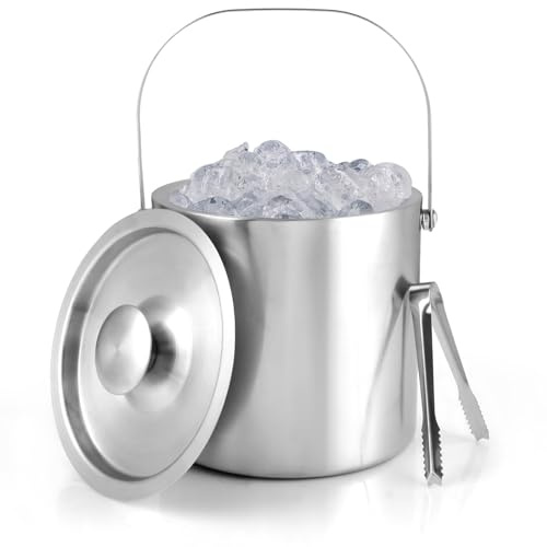 MUXHEL Contenitore per cubetti di ghiaccio da 3 l, con coperchio, in acciaio inox, con coperchio, ideale per raffreddare birra, champagne e frutta