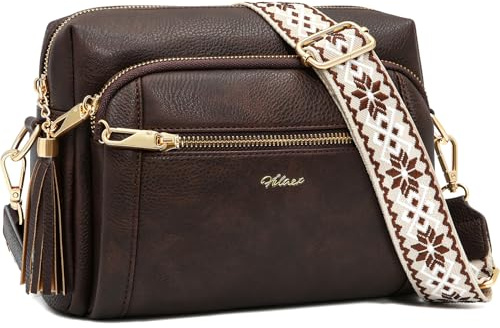 HILAEX Sacs Bandoulière Femme avec Antivol, Sac a Main Femmes Bandoulieres 4 Compartiments, en Cuir PU avec Sangle Réglable et Large Amovible